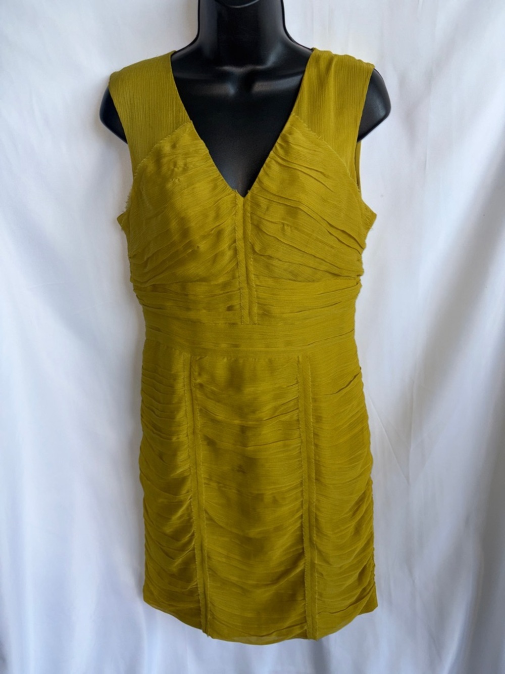 Banana Republic Yellow Pleated Ruffle Knee Formal Midi Dress, 6, 19” PTP, 38” L
